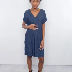 Robe Maternité De Grossesse Habillée Jacquard Bleu