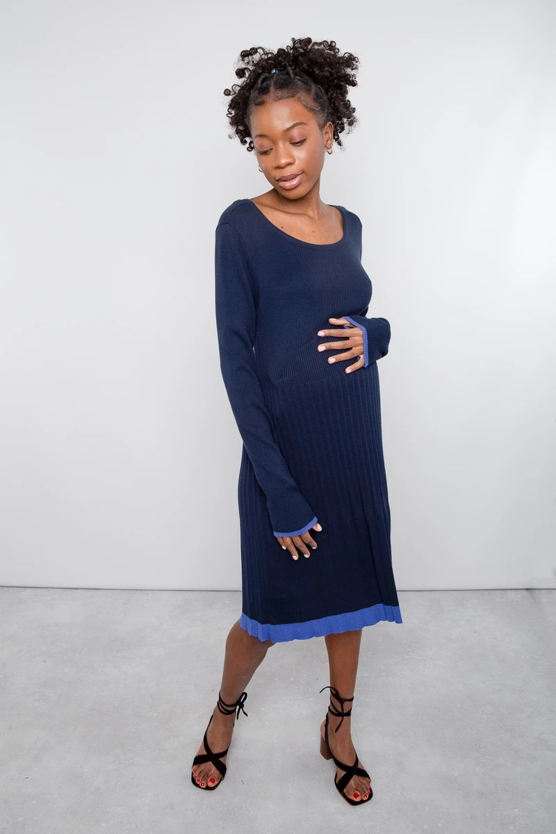 Robe Maternité Pull De Grossesse Plissée Bleu Marine 3 Robe Maternité Pull De Grossesse Plissée Bleu Marine