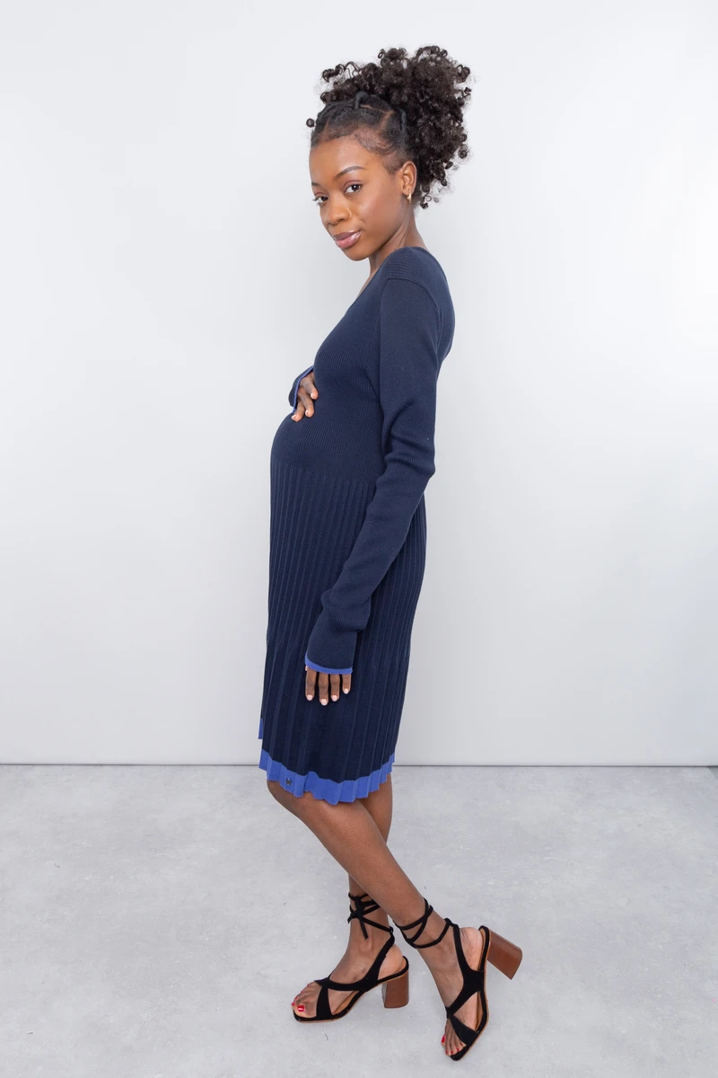 Robe Maternité Pull De Grossesse Plissée Bleu Marine 5 Robe Maternité Pull De Grossesse Plissée Bleu Marine – Image 3