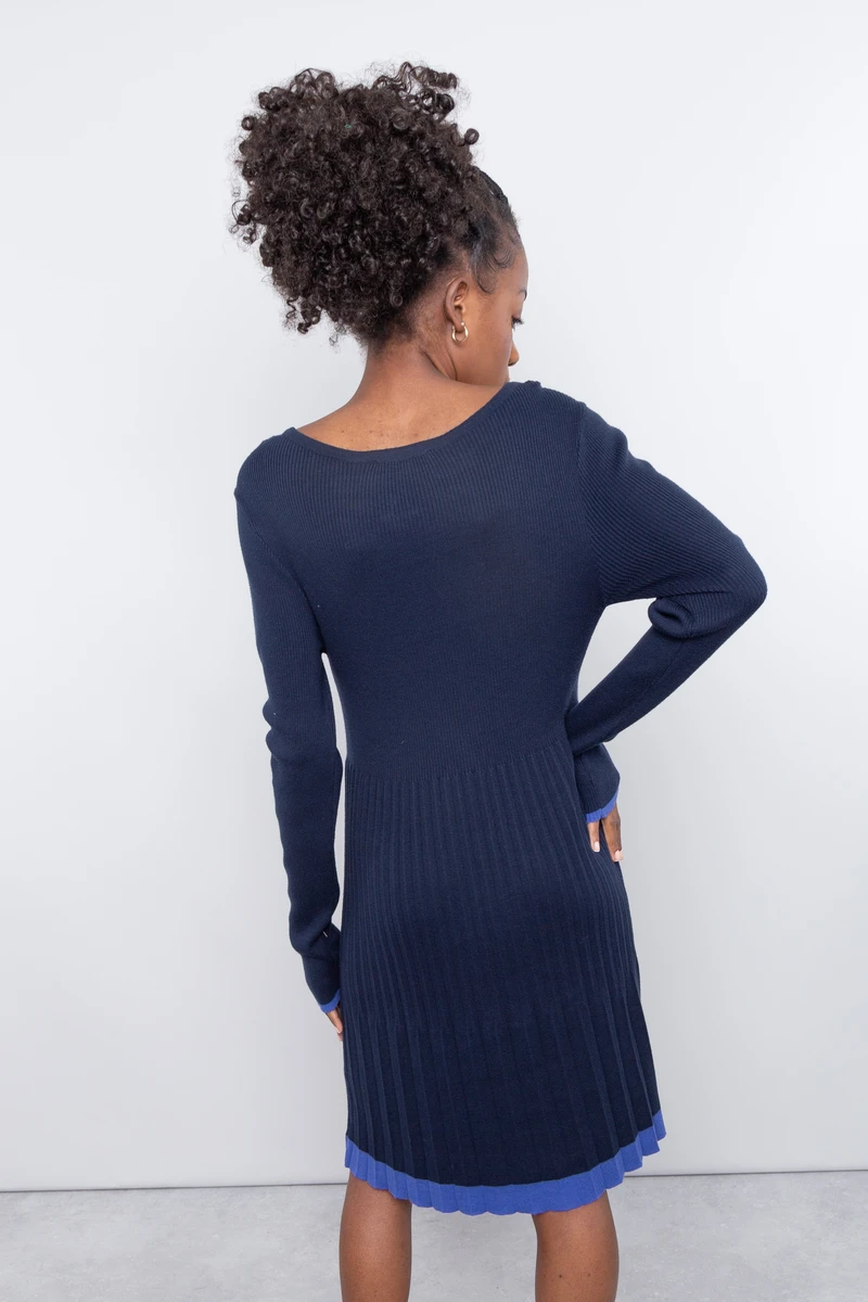 Robe Maternité Pull De Grossesse Plissée Bleu Marine 4 Robe Maternité Pull De Grossesse Plissée Bleu Marine – Image 2