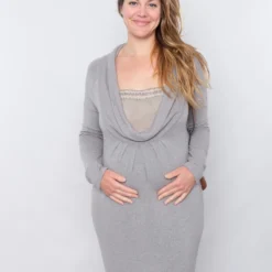 Robe Maternité De Grossesse En Angora Beige
