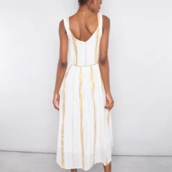 Louise Misha Robe Boha White & Gold Stripes -Pas Cher Vestylis Magasin large IMG 4078