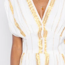 Louise Misha Robe Tylia White & Gold Stripes -Pas Cher Vestylis Magasin large IMG 4100