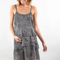 Robe De Maternité À Volants Motifs Noirs Et Blancs