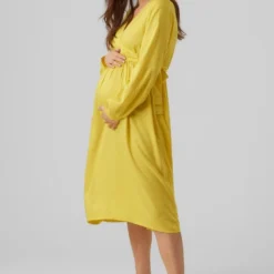 Mamalicious Robe Maternité Ramone -Pas Cher Vestylis Magasin large mama licious regularfitv halselastiskemanchetteralmindeligeaermerkortkjole yellow