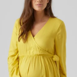 Mamalicious Robe Maternité Ramone -Pas Cher Vestylis Magasin large mama licious regularfitv halselastiskemanchetteralmindeligeaermerkortkjole yellow 2