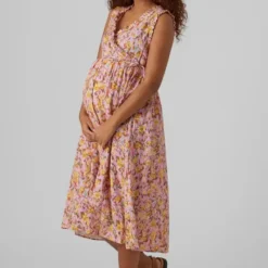 Mamalicious Robe Maternité Lexie -Pas Cher Vestylis Magasin large mama licious regularfitv halsmidikjole gul 2