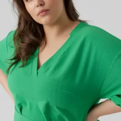 Vero Moda Curve Robe Pye -Pas Cher Vestylis Magasin large veromoda regularfitv halscurveballonaermerkortkjole groen 3